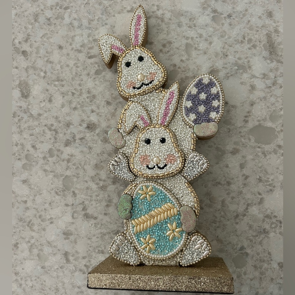 “New”Beaded Bunny Stack Decorative Accent